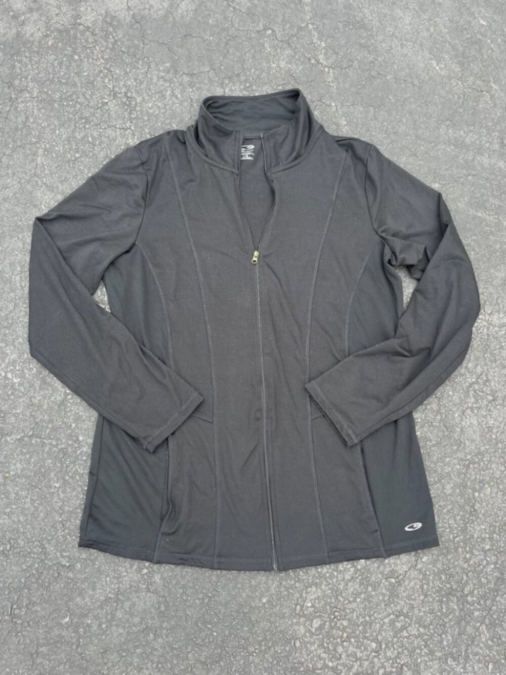 Vintage Champion Women’s Black Zip Up Athletic Long Sleeve Jacket Pockets, Large